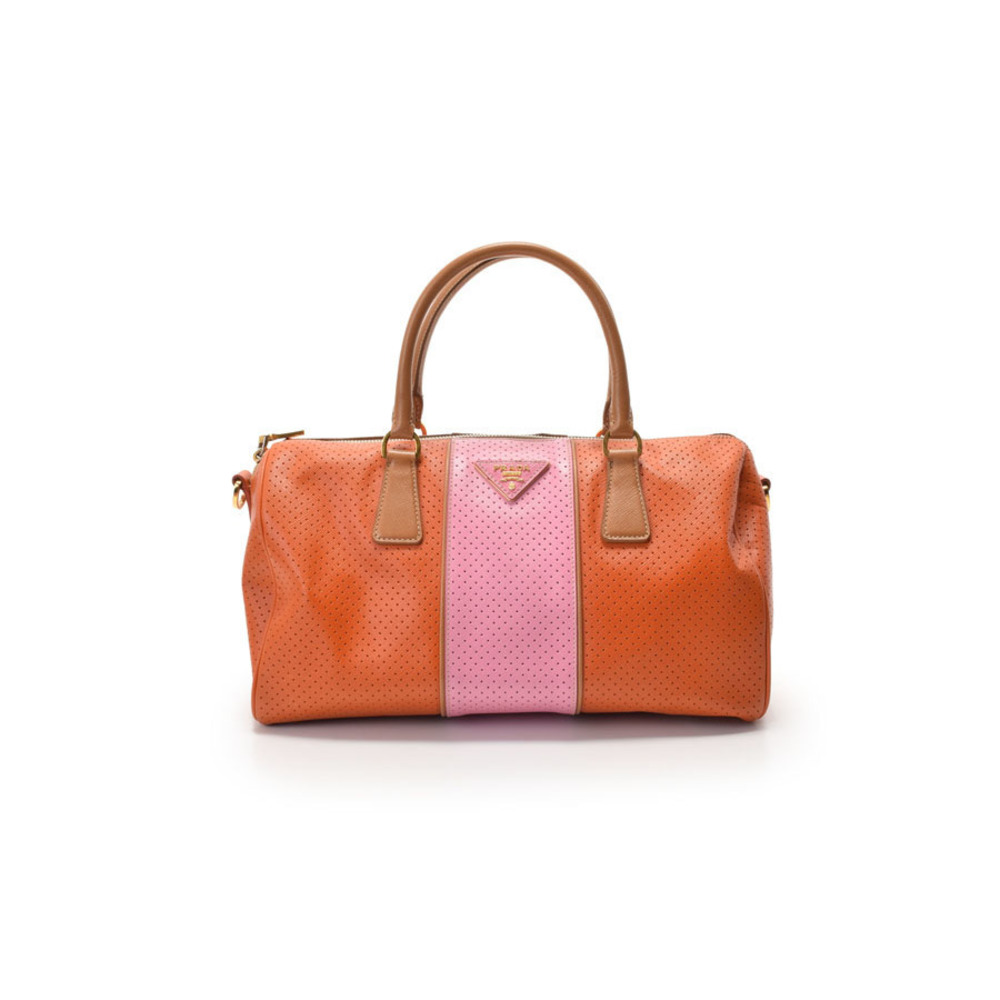 Prada leather pink strap punching bag orange